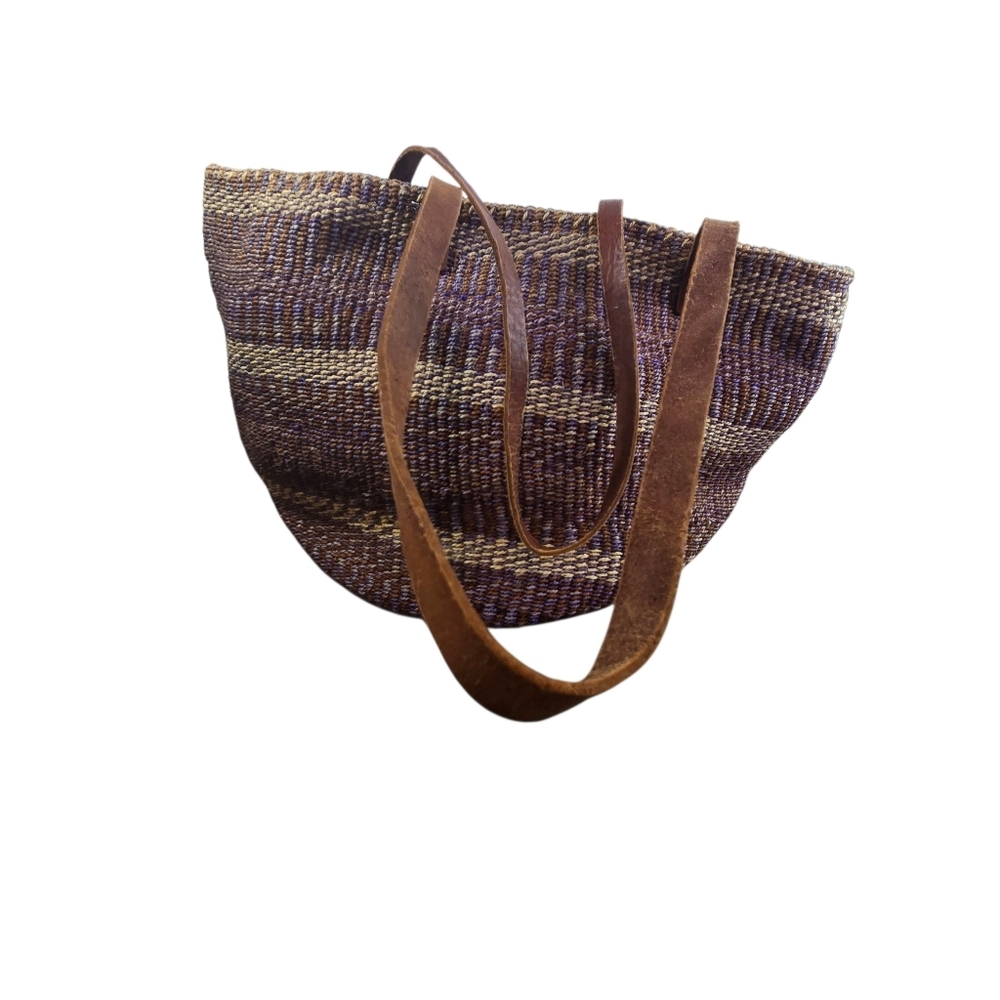 Vtg Woven Sisal Jute African Shopper Market Tote Bag